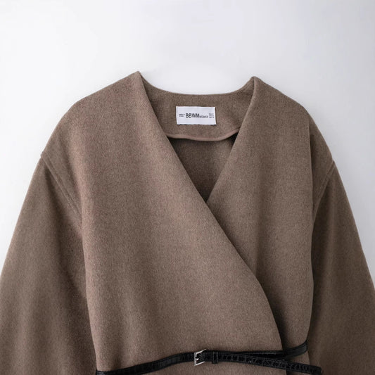 Minimal V-Neck Crop Coat