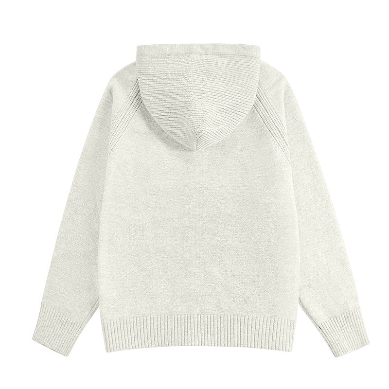 Cardigan for Women with Hood and Zipper Solid Color High-End Look Long Sleeve