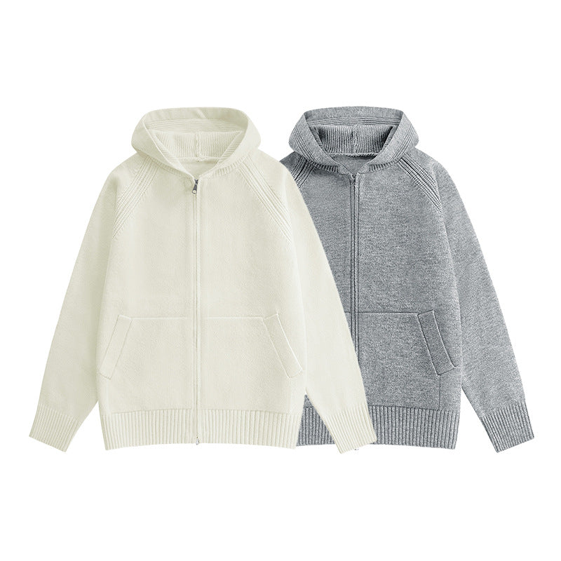 Cardigan for Women with Hood and Zipper Solid Color High-End Look Long Sleeve